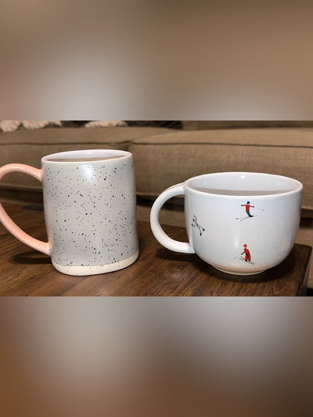 west elm/world market set of 2 coffee/tea mugs/cups snow ski/st jude/fox - Picture 3 of 7